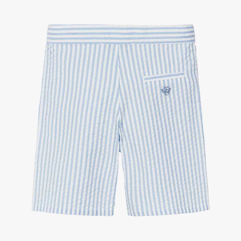Tartine et Chocolat-Boys Blue & White Striped Cotton Seersucker Shorts | Childrensalon