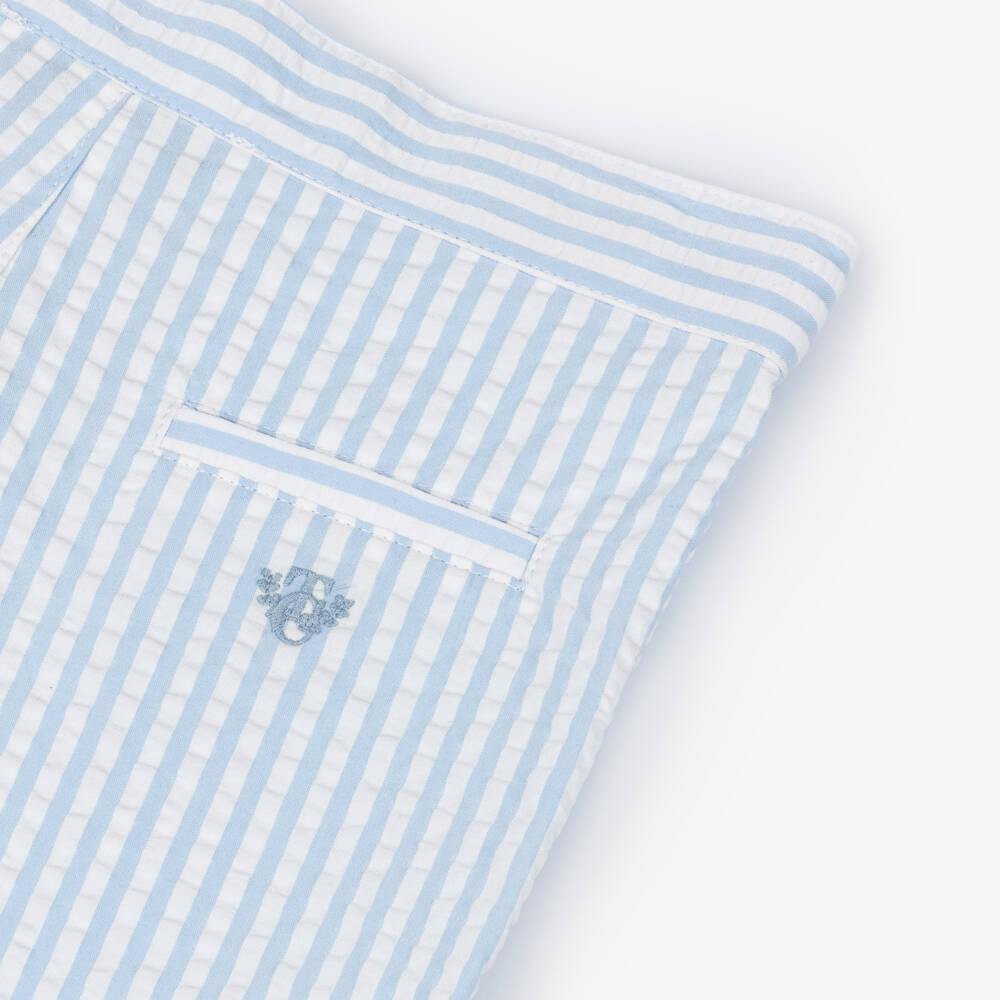Tartine et Chocolat-Boys Blue & White Striped Cotton Seersucker Shorts | Childrensalon