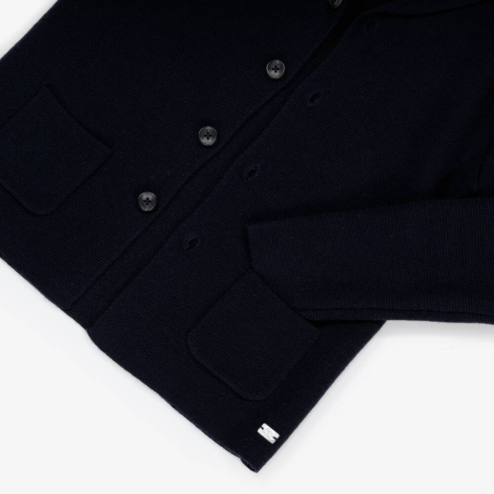 Tartine et Chocolat-Boys Blue Wool Knit Shawl Collar Cardigan | Childrensalon