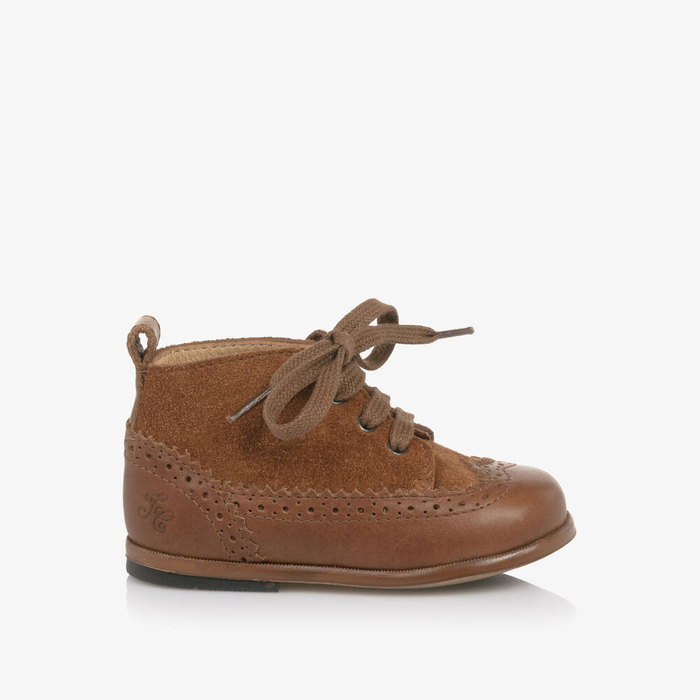 Tartine et Chocolat-Boys Brown Leather & Suede First Walker Boots | Childrensalon