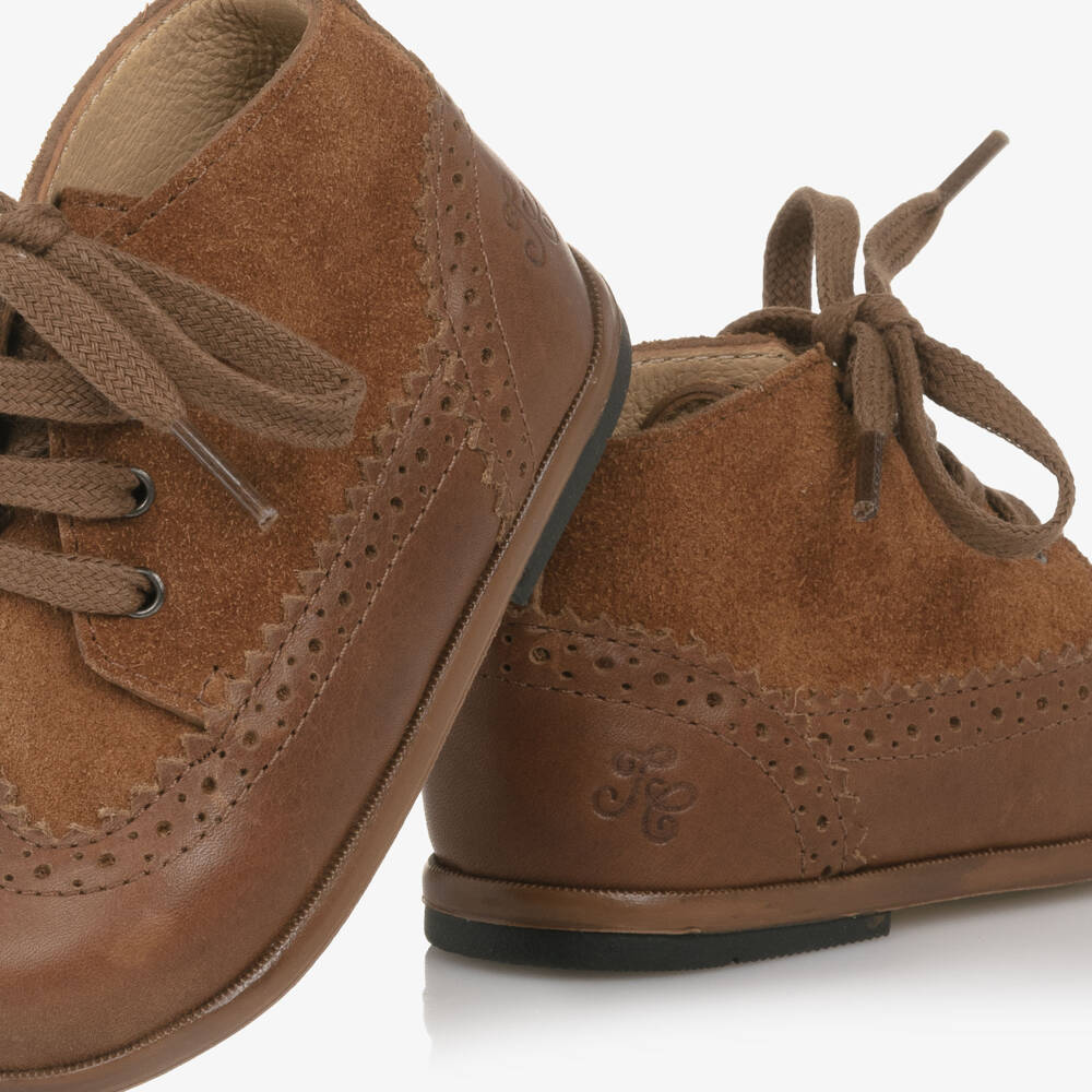 Tartine et Chocolat-Boys Brown Leather & Suede First Walker Boots | Childrensalon
