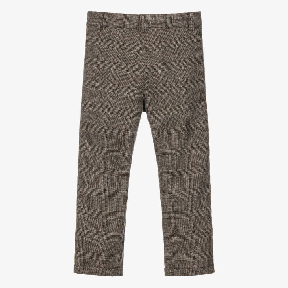 Tartine et Chocolat-Boys Chocolate Brown Check Trousers | Childrensalon