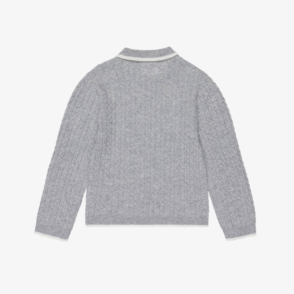 Tartine et Chocolat-Boys Grey Cable Knit Wool Sweater | Childrensalon