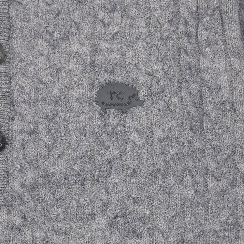 Tartine et Chocolat-Boys Grey Wool Cable Knit Polo Sweater | Childrensalon