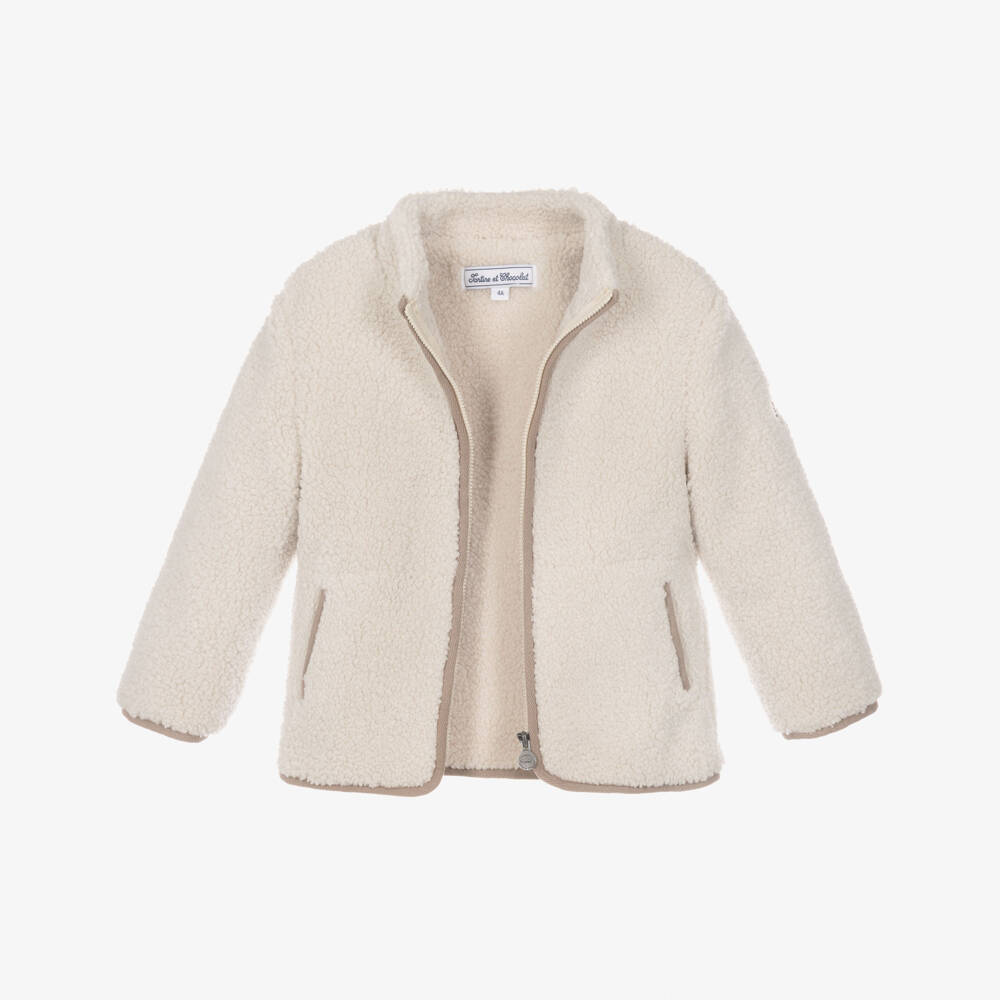 Tartine et Chocolat-Boys Ivory & Beige Sherpa Fleece Jacket | Childrensalon