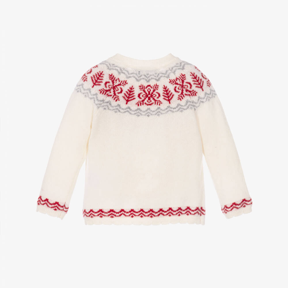 Tartine et Chocolat-Boys Ivory Fair Isle Sweater in a Wool Knit | Childrensalon
