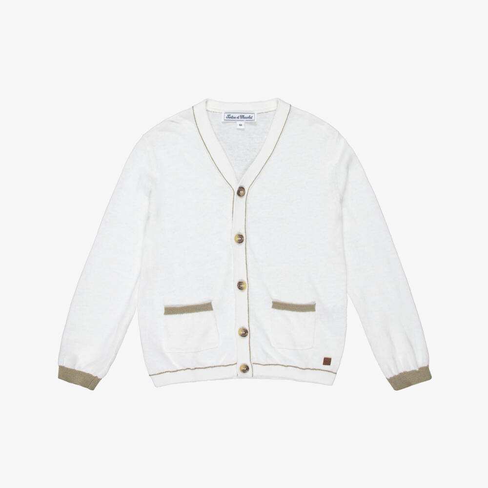 Tartine et Chocolat-Boys Ivory Linen & Cotton Cardigan | Childrensalon