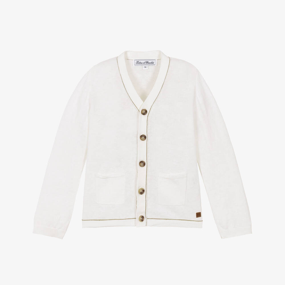 Tartine et Chocolat-Boys Ivory Linen & Cotton Cardigan | Childrensalon