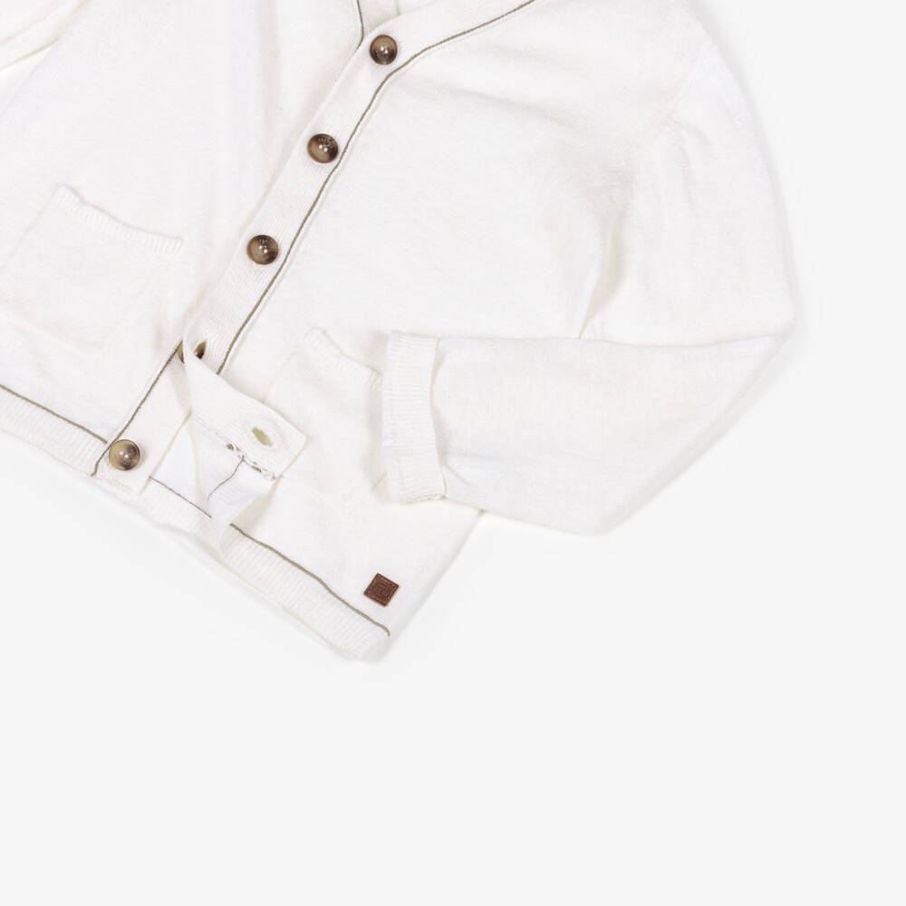 Tartine et Chocolat-Boys Ivory Linen & Cotton Cardigan | Childrensalon