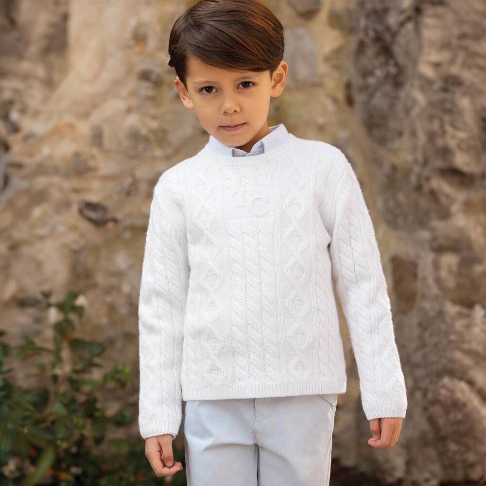Tartine et Chocolat-Boys Ivory Patterned Knit Sweater | Childrensalon