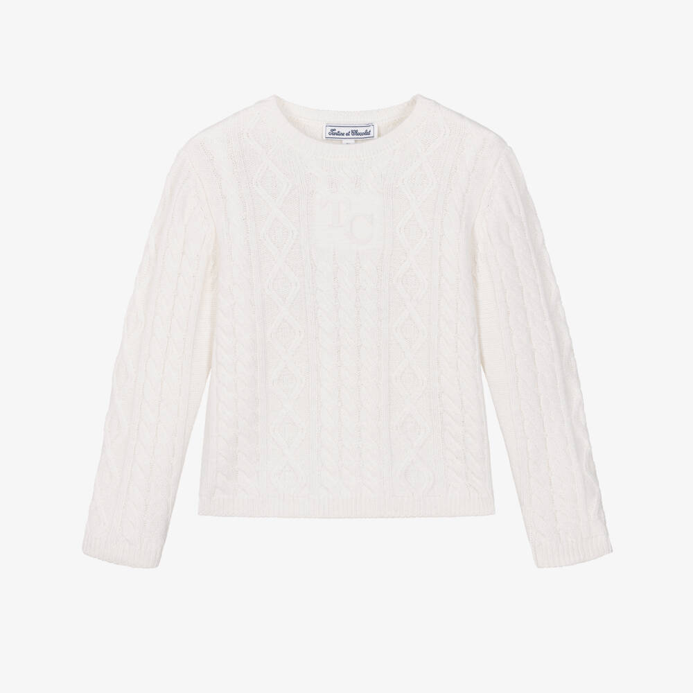 Tartine et Chocolat-Boys Ivory Patterned Knit Sweater | Childrensalon
