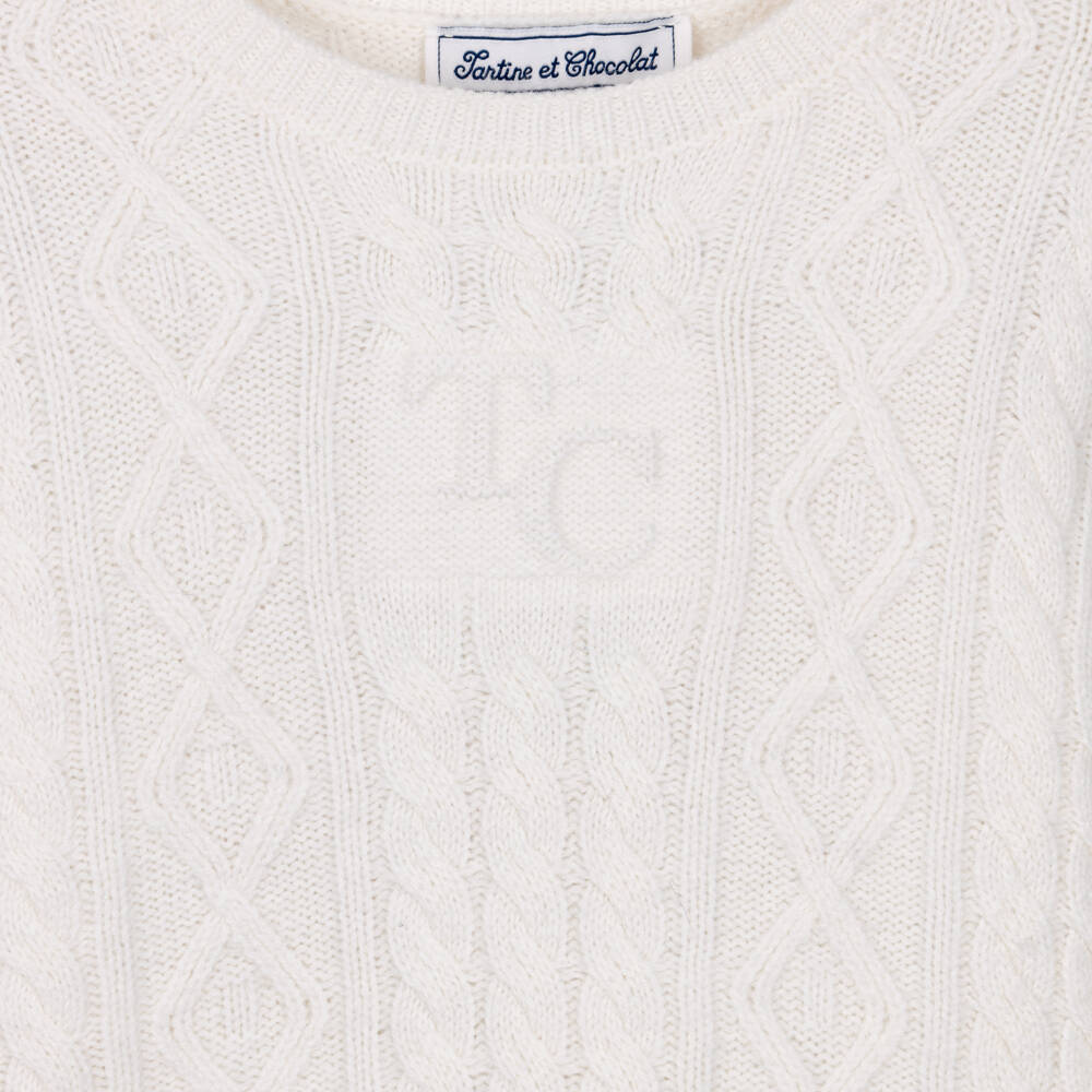 Tartine et Chocolat-Boys Ivory Patterned Knit Sweater | Childrensalon