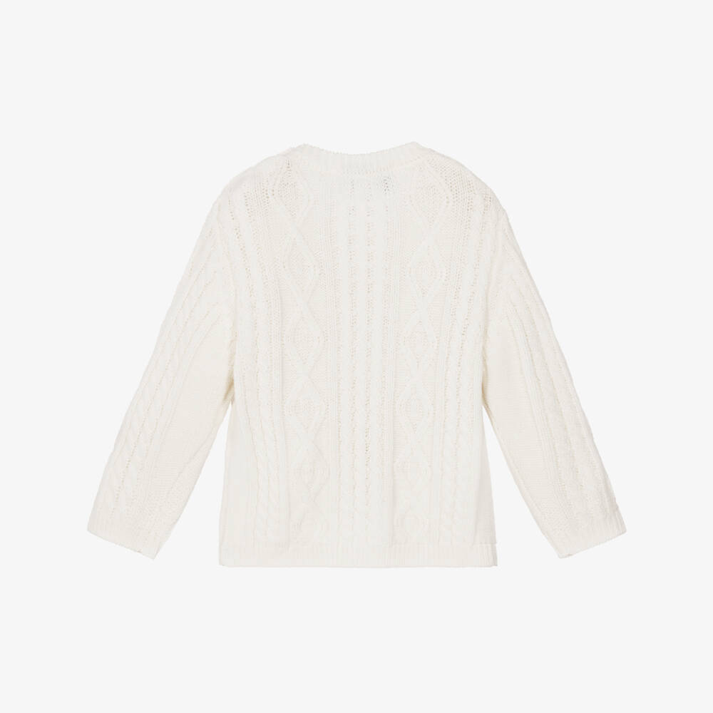 Tartine et Chocolat-Boys Ivory Textured Cable Knit Sweater | Childrensalon