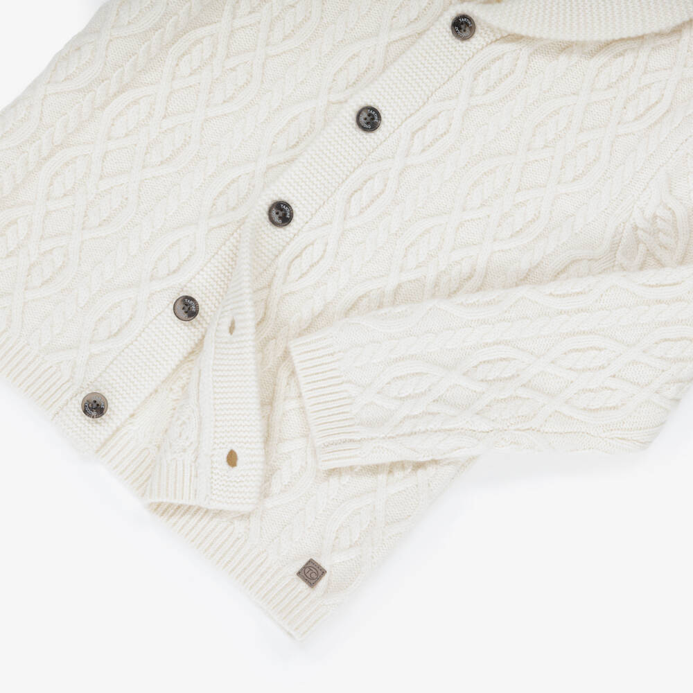 Tartine et Chocolat-كارديغان صوف محبوك بغرزة الضفيرة لون عاجي للأولاد | Childrensalon