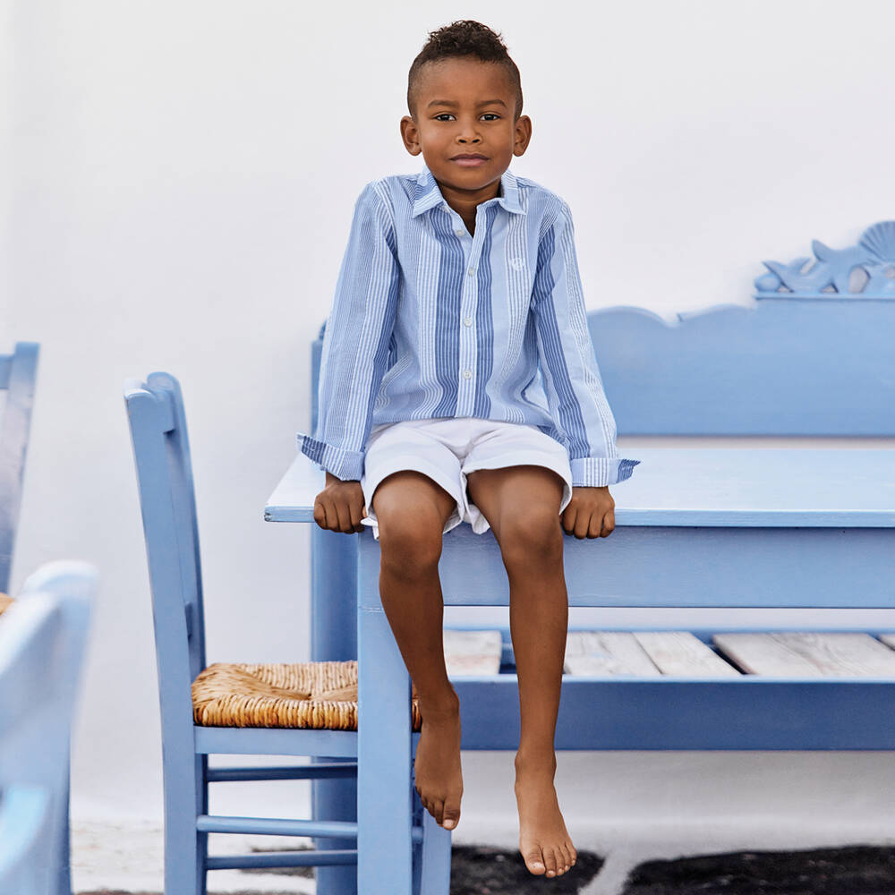 Tartine et Chocolat-Boys Light Blue Cotton Shirt with Stripes | Childrensalon
