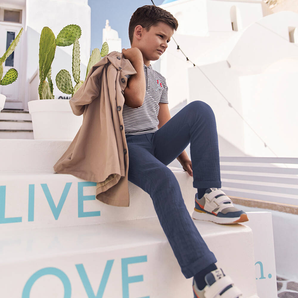 Tartine et Chocolat-Boys Navy Blue Cotton Cheesecloth Trousers | Childrensalon