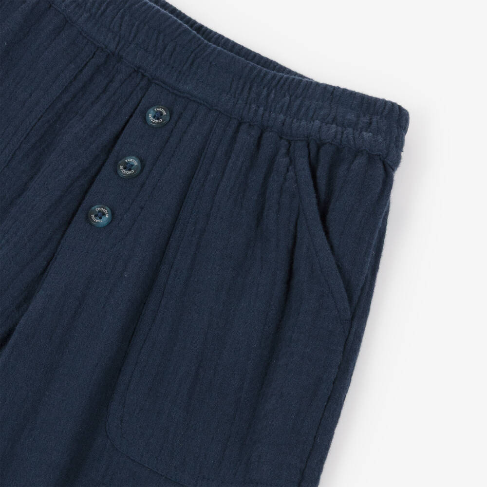 Tartine et Chocolat-Boys Navy Blue Cotton Cheesecloth Trousers  | Childrensalon