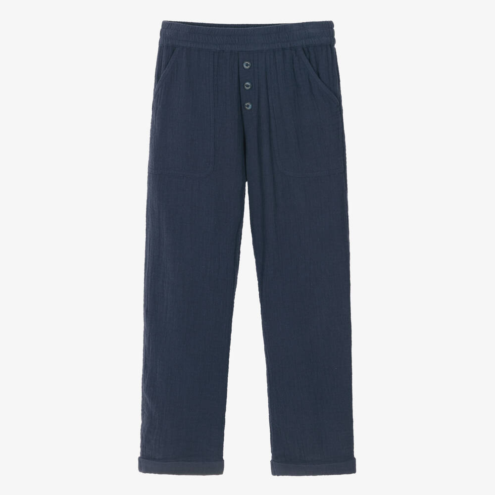Tartine et Chocolat-Boys Navy Blue Cotton Muslin Trousers | Childrensalon