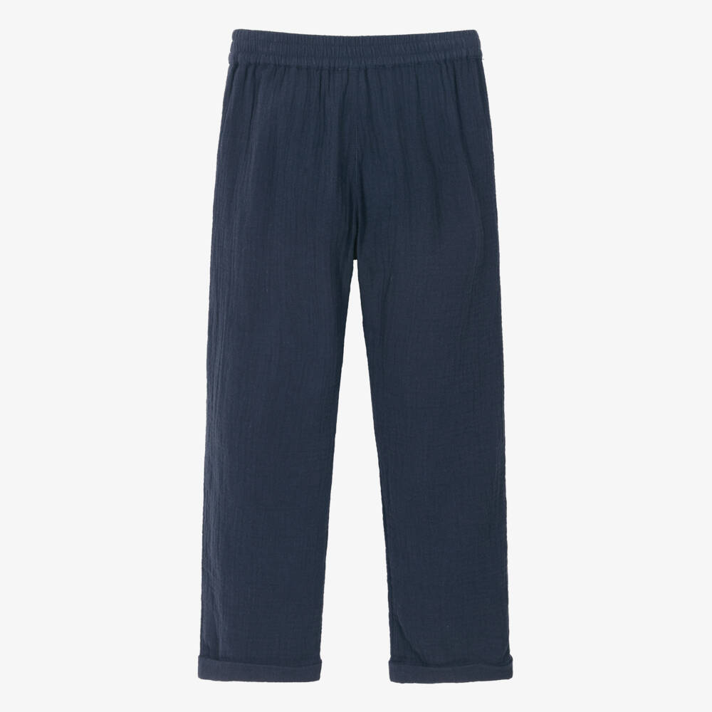Tartine et Chocolat-Boys Navy Blue Cotton Muslin Trousers | Childrensalon