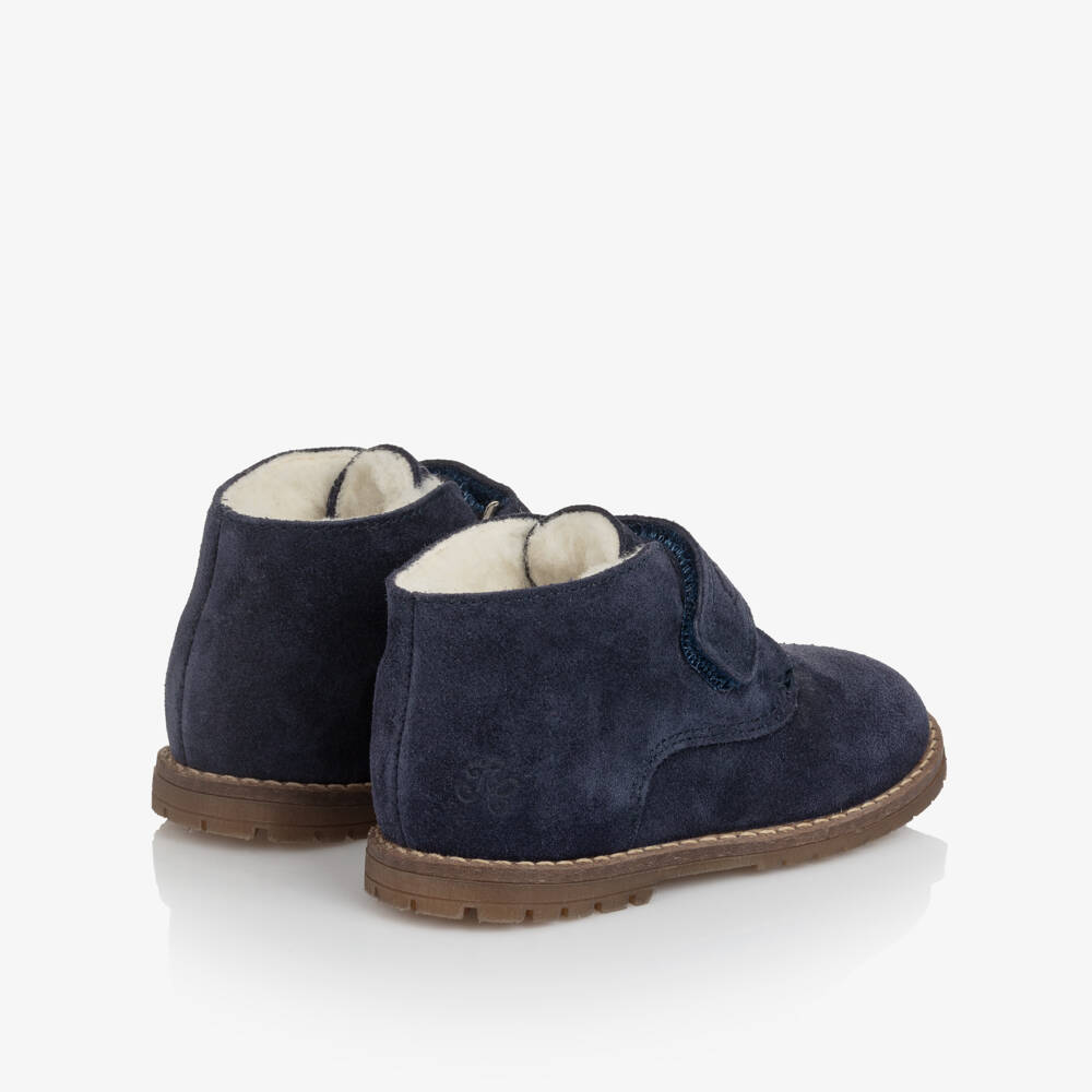 Tartine et Chocolat-Boys Navy Blue Faux Suede Velcro First Walkers | Childrensalon