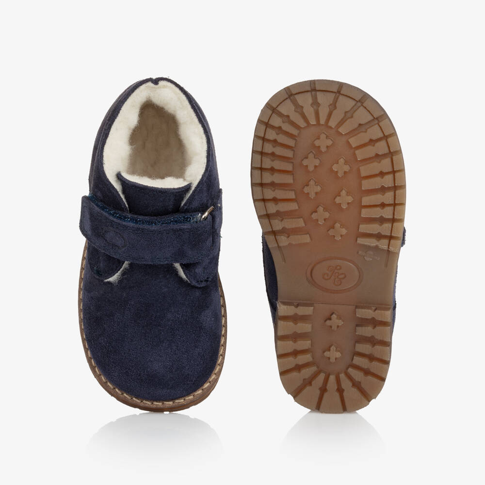 Tartine et Chocolat-Boys Navy Blue Faux Suede Velcro First Walkers | Childrensalon