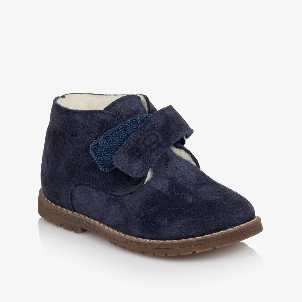 Tartine et Chocolat-Boys Navy Blue Faux Suede Velcro First Walkers | Childrensalon