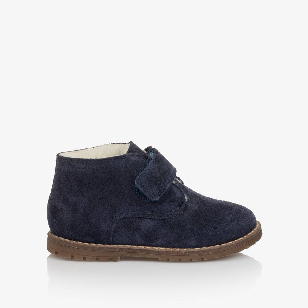 Tartine et Chocolat-Boys Navy Blue Faux Suede Velcro First Walkers | Childrensalon