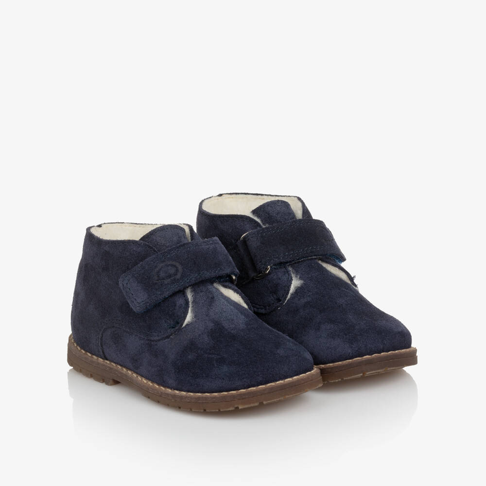Tartine et Chocolat-Boys Navy Blue Faux Suede Velcro First Walkers | Childrensalon