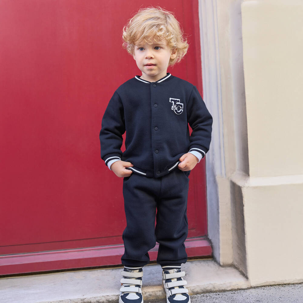 Tartine et Chocolat-Boys Navy Blue Jersey Varsity Trouser Set | Childrensalon