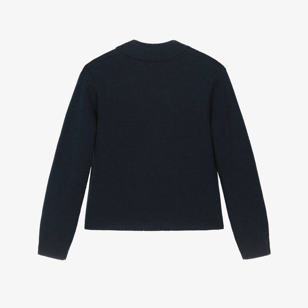 Tartine et Chocolat-Boys Navy Blue Knitted Cardigan with Collar | Childrensalon