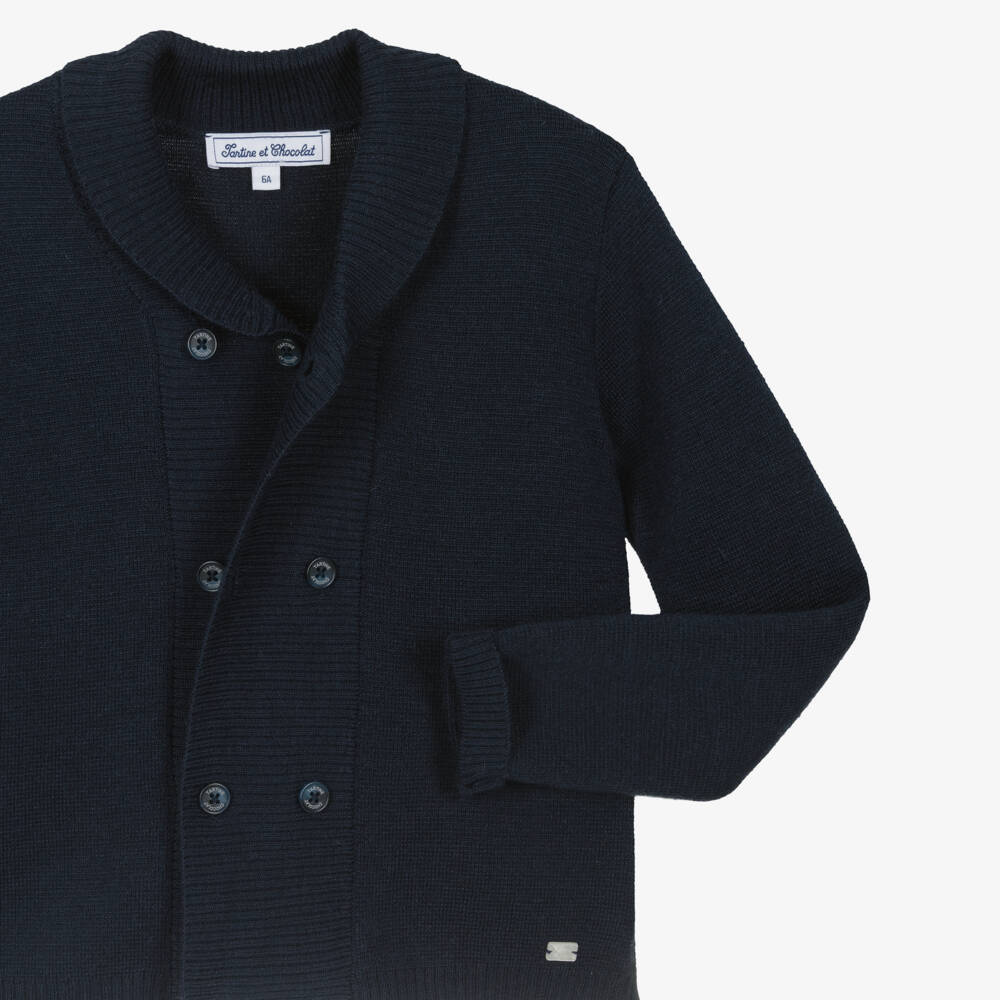Tartine et Chocolat-Boys Navy Blue Knitted Cardigan with Collar | Childrensalon