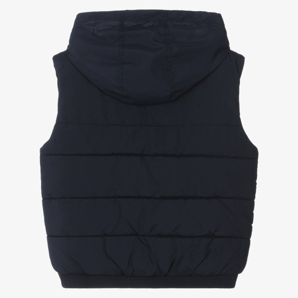 Tartine et Chocolat-Boys Navy Blue Padded Gilet with Foldaway Hood | Childrensalon