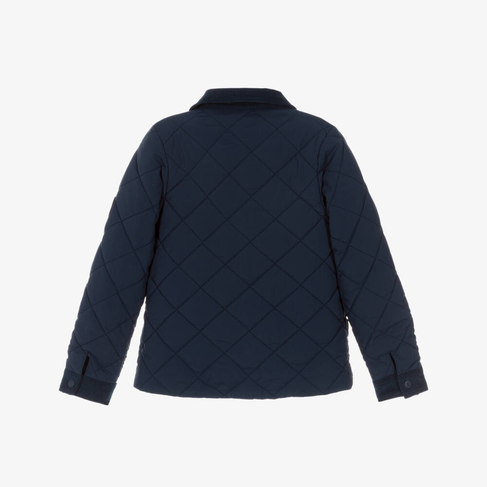 Tartine et Chocolat-Boys Navy Blue Quilted Jacket with Corduroy Collar | Childrensalon