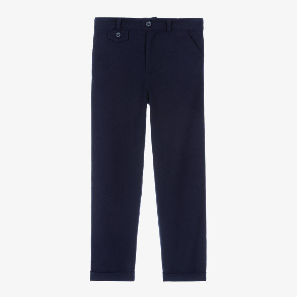 Tartine et Chocolat-Boys Navy Blue Trousers with Turn-Ups | Childrensalon