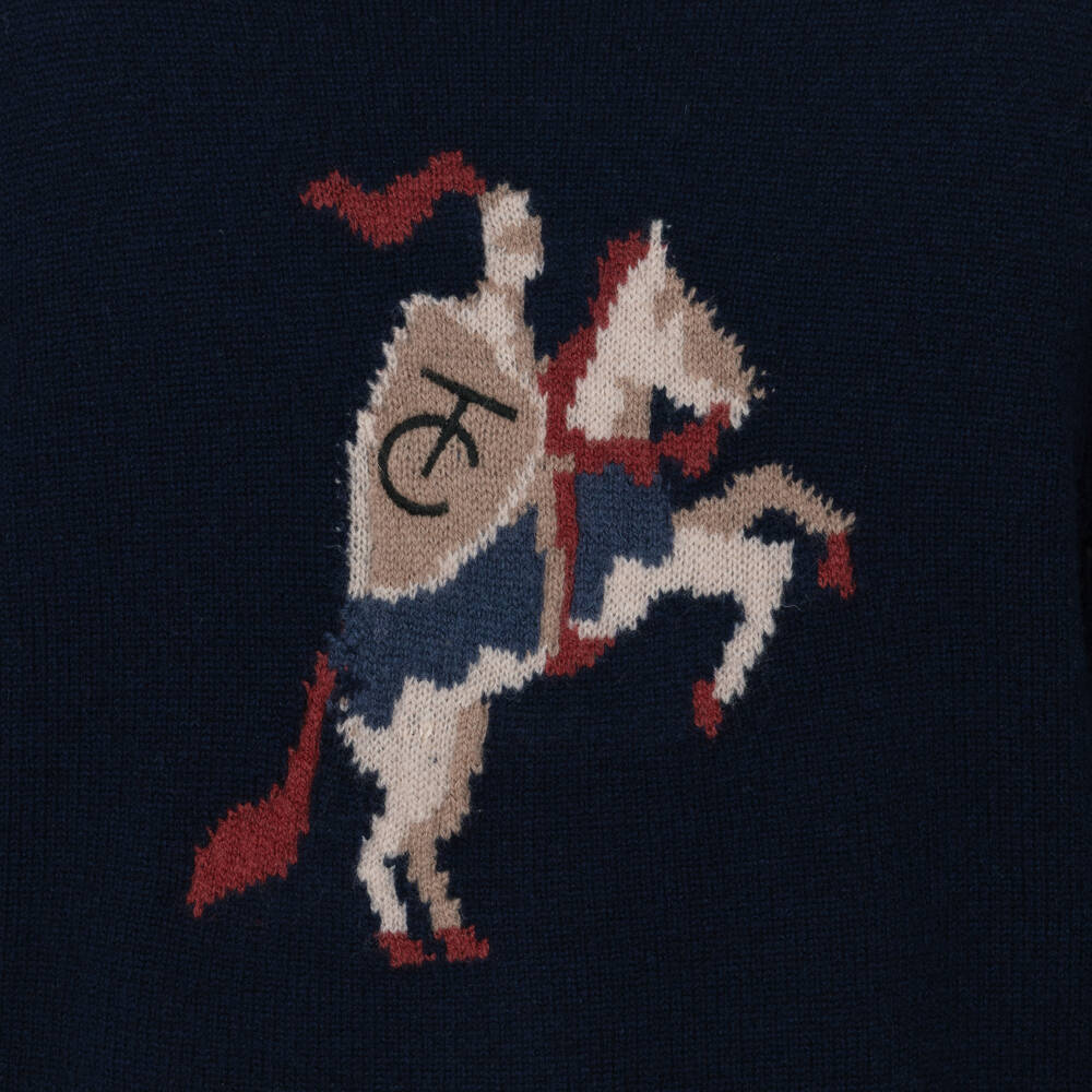 Tartine et Chocolat-Boys Navy Blue Wool Knit Sweater with Knight Motif | Childrensalon