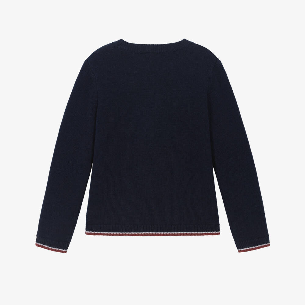 Tartine et Chocolat-Boys Navy Blue Wool Knit Sweater with Knight Motif | Childrensalon