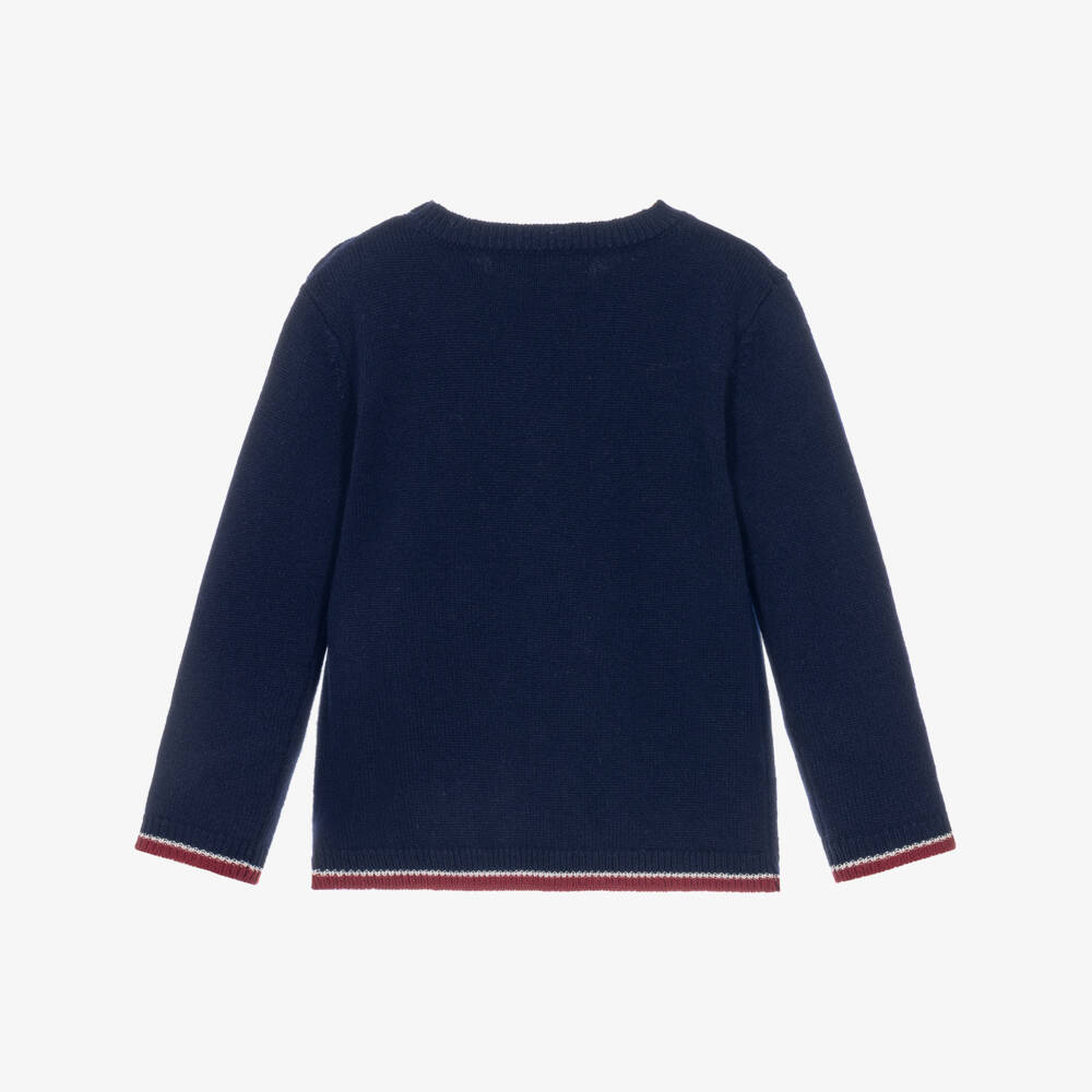 Tartine et Chocolat-Boys Navy Blue Wool Sweater with Knight Motif | Childrensalon