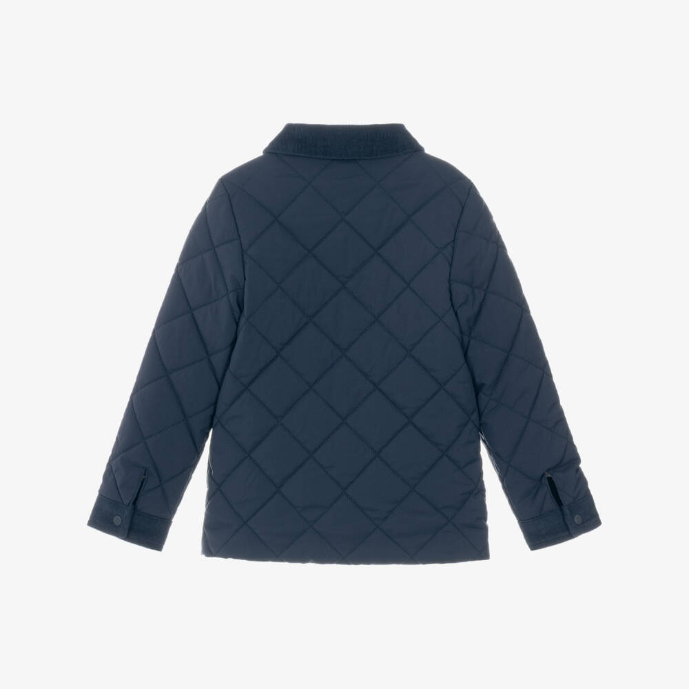 Tartine et Chocolat-Boys Navy Quilted Jacket with Corduroy Trims | Childrensalon