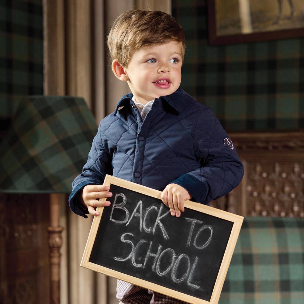 Tartine et Chocolat-Boys Navy Quilted Jacket with Corduroy Trims | Childrensalon