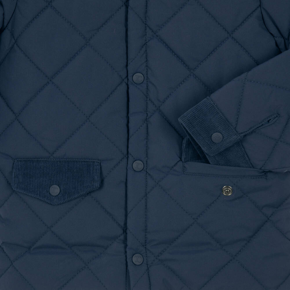 Tartine et Chocolat-Boys Navy Quilted Jacket with Corduroy Trims | Childrensalon