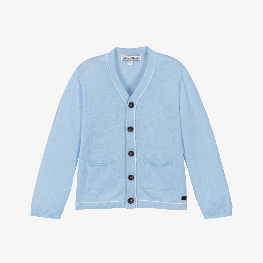 Tartine et Chocolat-Boys Pale Blue Linen & Cotton Cardigan | Childrensalon