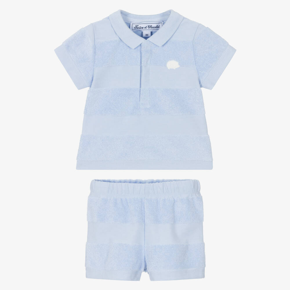 Tartine et Chocolat-Boys Pale Blue Towelling Shorts Set | Childrensalon