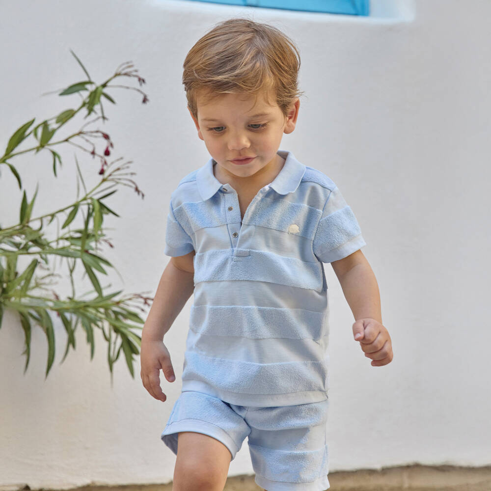Tartine et Chocolat-Boys Pale Blue Towelling Shorts Set | Childrensalon