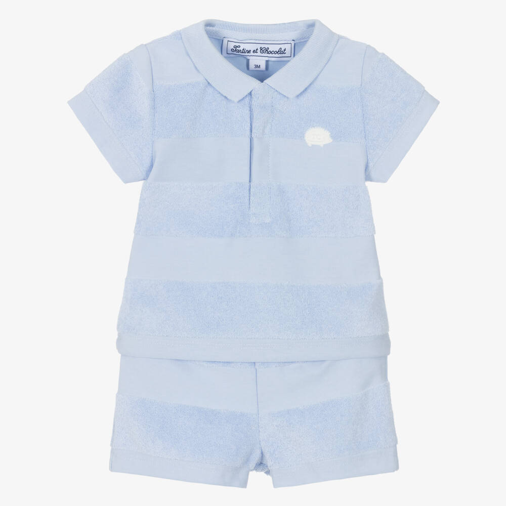 Tartine et Chocolat-Boys Pale Blue Towelling Shorts Set | Childrensalon
