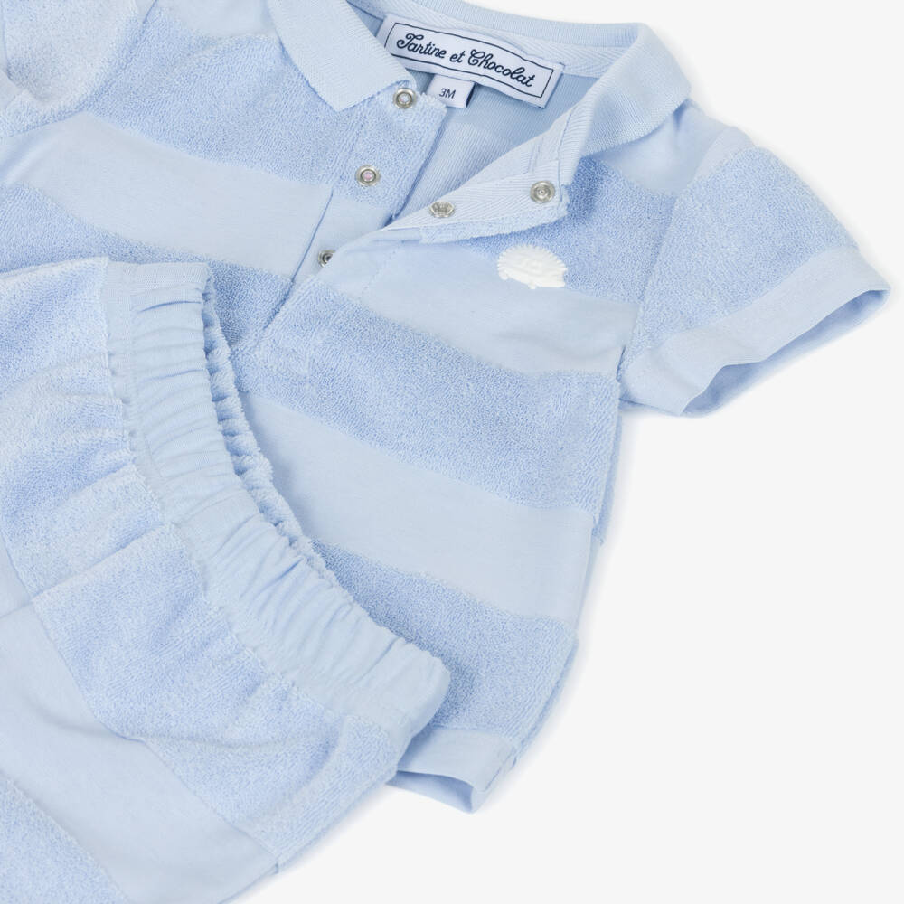 Tartine et Chocolat-Boys Pale Blue Towelling Shorts Set | Childrensalon