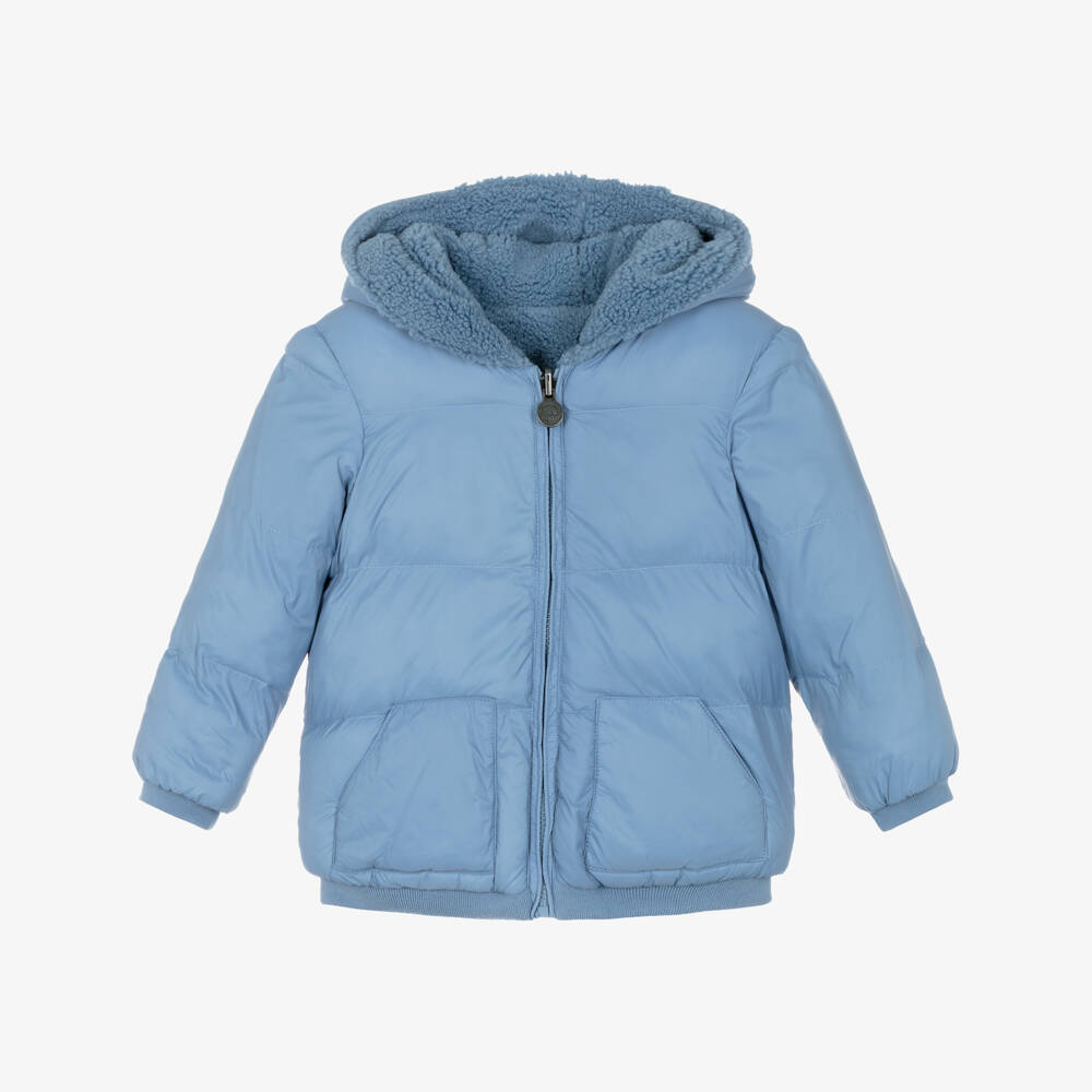Tartine et Chocolat-Boys Reversible Blue Fleece Puffer Jacket | Childrensalon