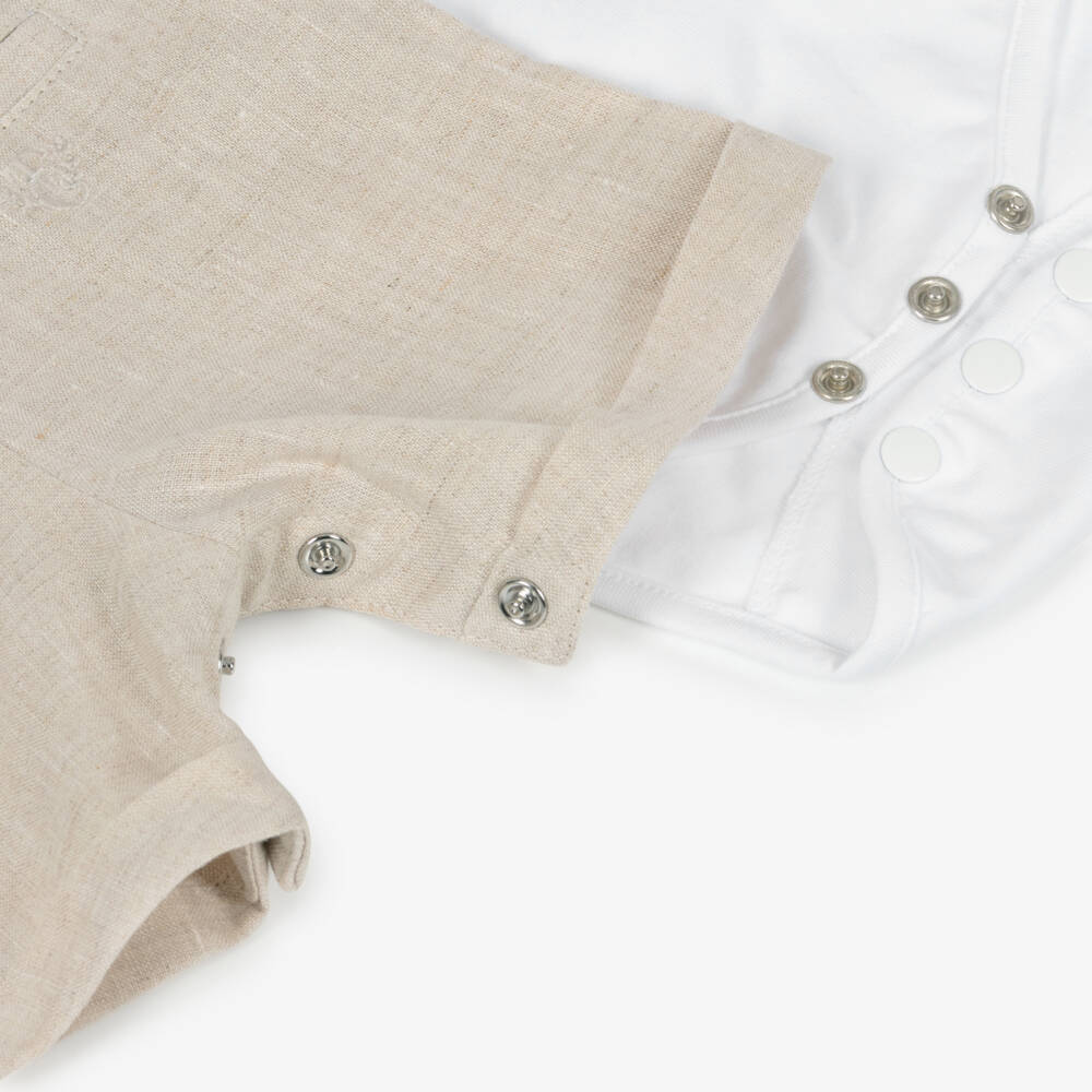 Tartine et Chocolat-Boys Short Beige Linen Dungarees Set | Childrensalon