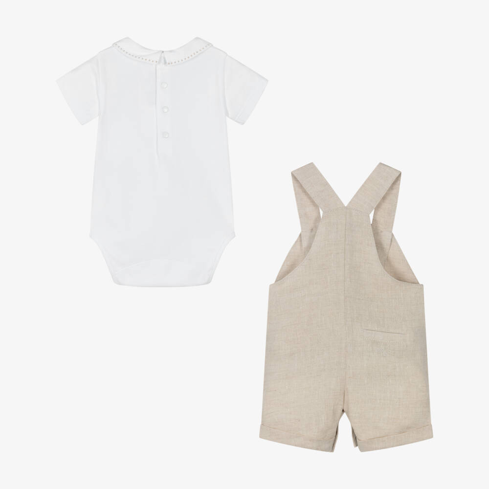 Tartine et Chocolat-Boys Short Beige Linen Dungarees Set | Childrensalon