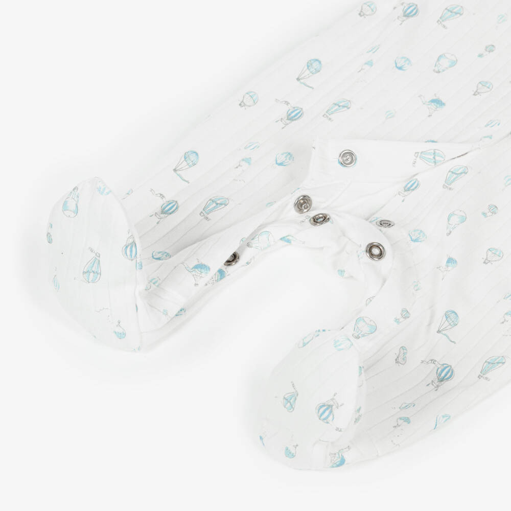 Tartine et Chocolat-Boys White & Blue Hot Air Balloons Cotton Babygrow | Childrensalon