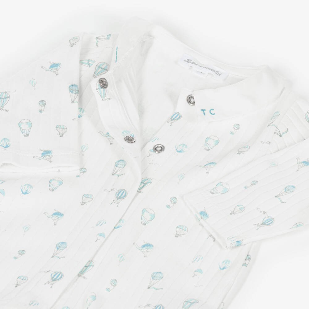 Tartine et Chocolat-Boys White & Blue Hot Air Balloons Cotton Babygrow | Childrensalon
